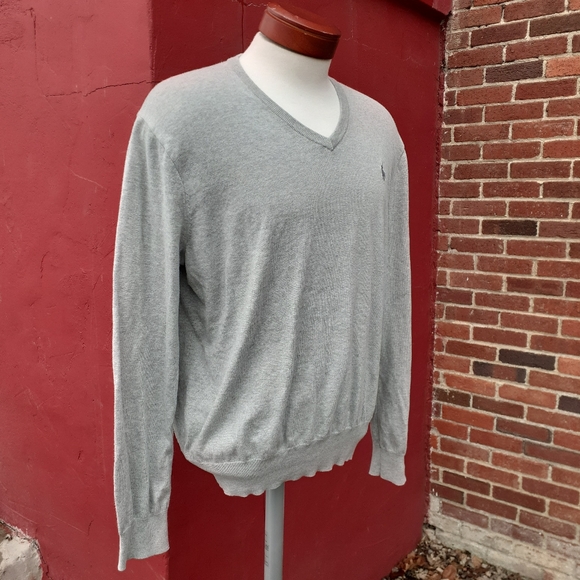 Polo by Ralph Lauren Pima Cotton V Neck Sweater Light Gray Large 129 - Picture 4 of 10